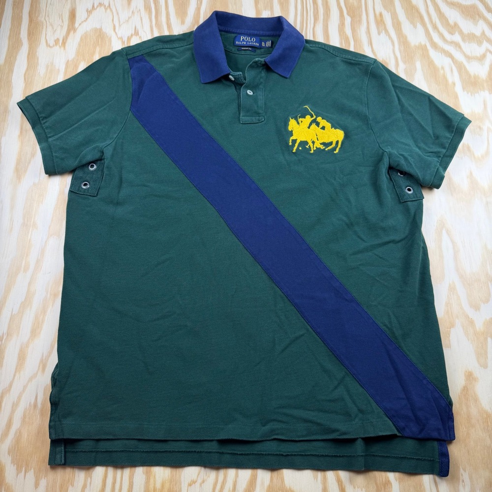 Polo‎ Ralph Lauren Big Pony Custom Fit Green Blue Sash Polo Shirt Mens XL